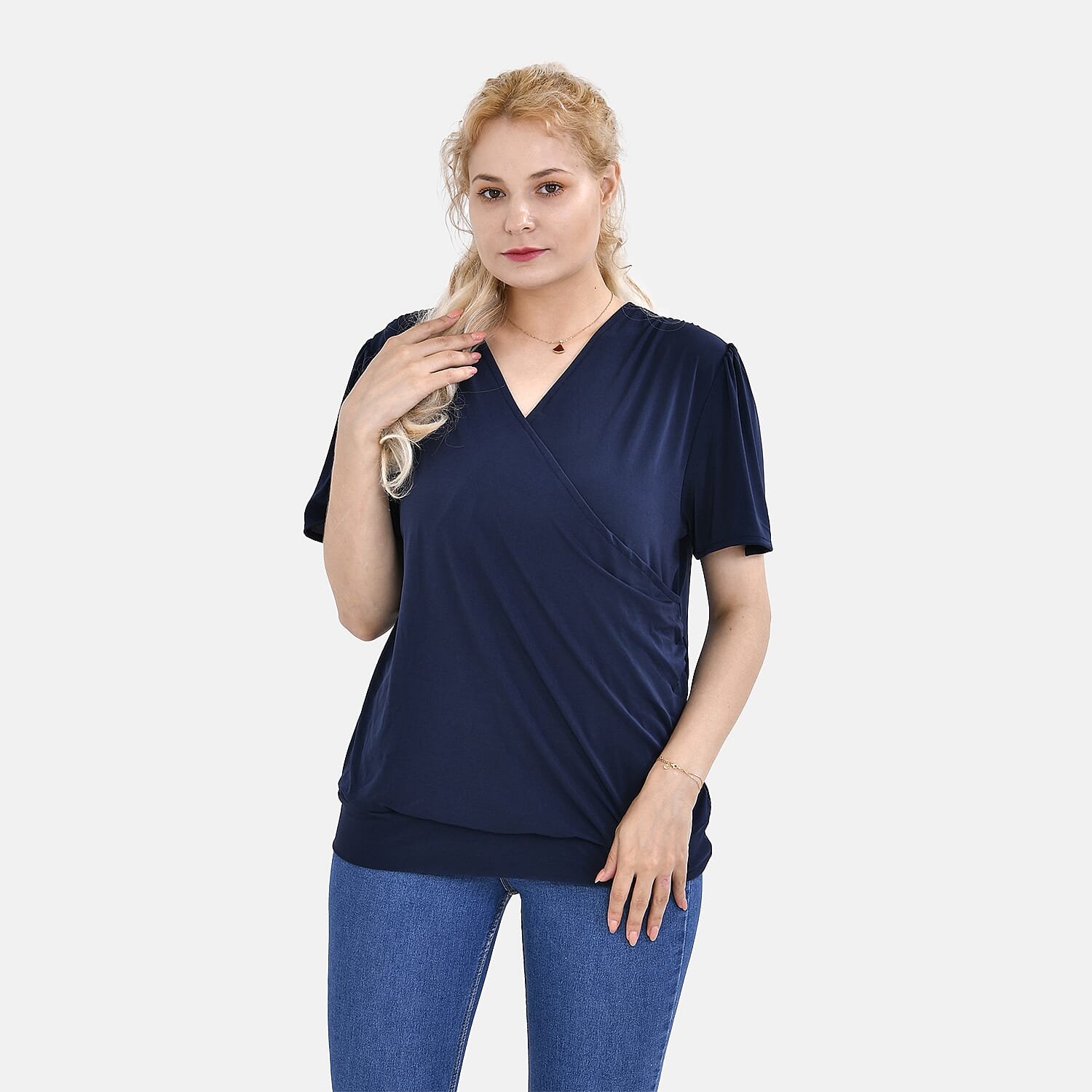 Tamsy Polyester Solid Top (One Size 8 to 16) - Blue