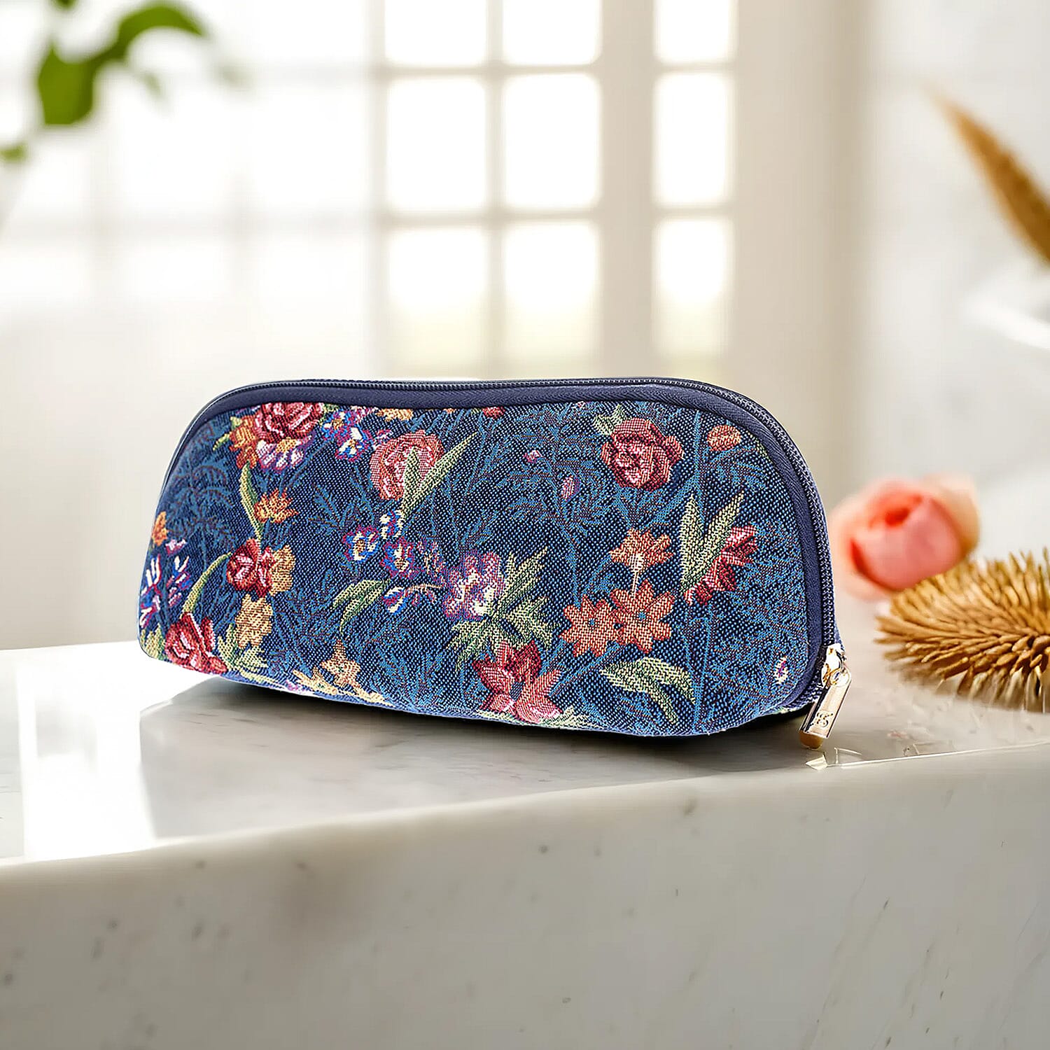 Signare Tapestry Fabric Cosmetic and Toiletry Bag (Size 10x22x12 cm) - Dark Blue