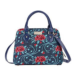 Signare Tapestry Convertible Fabric Handbag - Frida Kahlo Poppy in Black backdrop