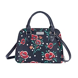 Signare Tapestry Convertible Fabric Handbag - Frida Kahlo Poppy in Black backdrop
