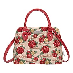 Signare Tapestry Convertible Fabric Handbag - Frida Kahlo Poppy in Black backdrop