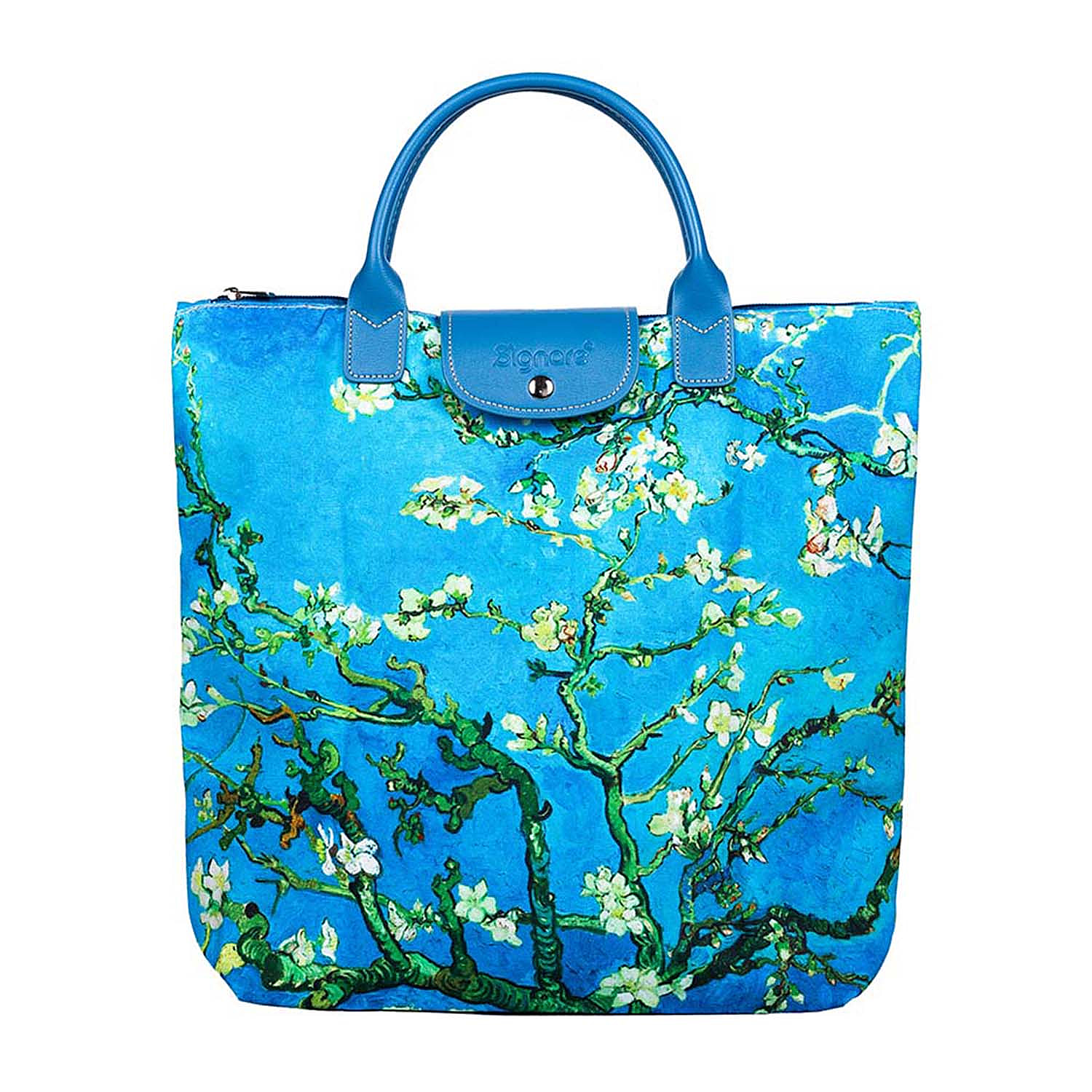 Signare Tapestry Folding Shopping Bag – Van Gogh Almond Blossoms - Green Blue