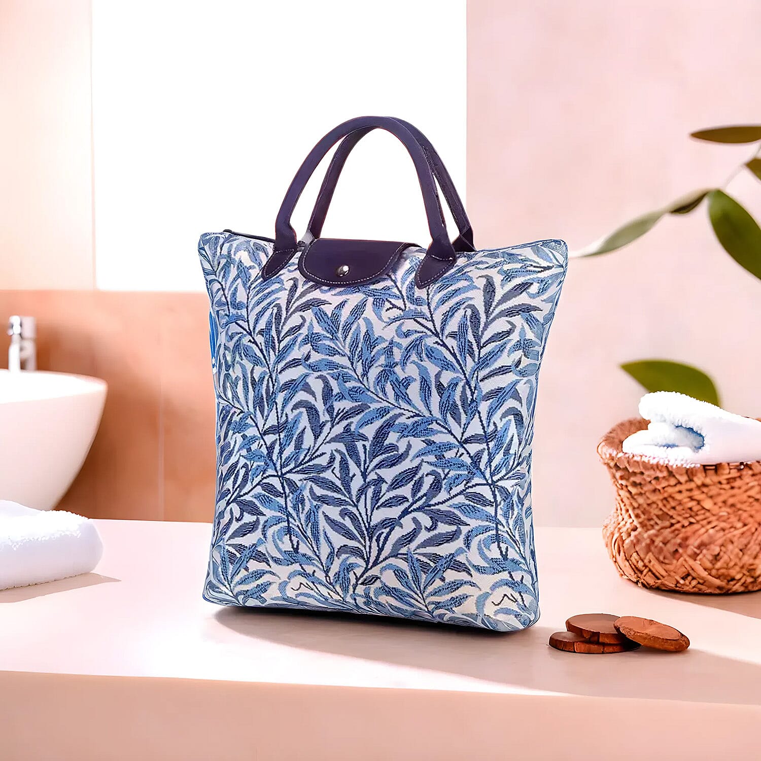 Signare Tapestry Foldaway Bag - Willow Bough - Blue Navy