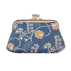 Signare Tapestry Fabric Coin Pouch (Size 4x12x8 cm) - Gold Blue