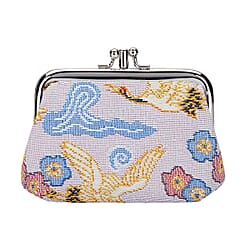 Signare Tapestry Fabric Coin Pouch (Size 4x12x8 cm) - Gold Blue