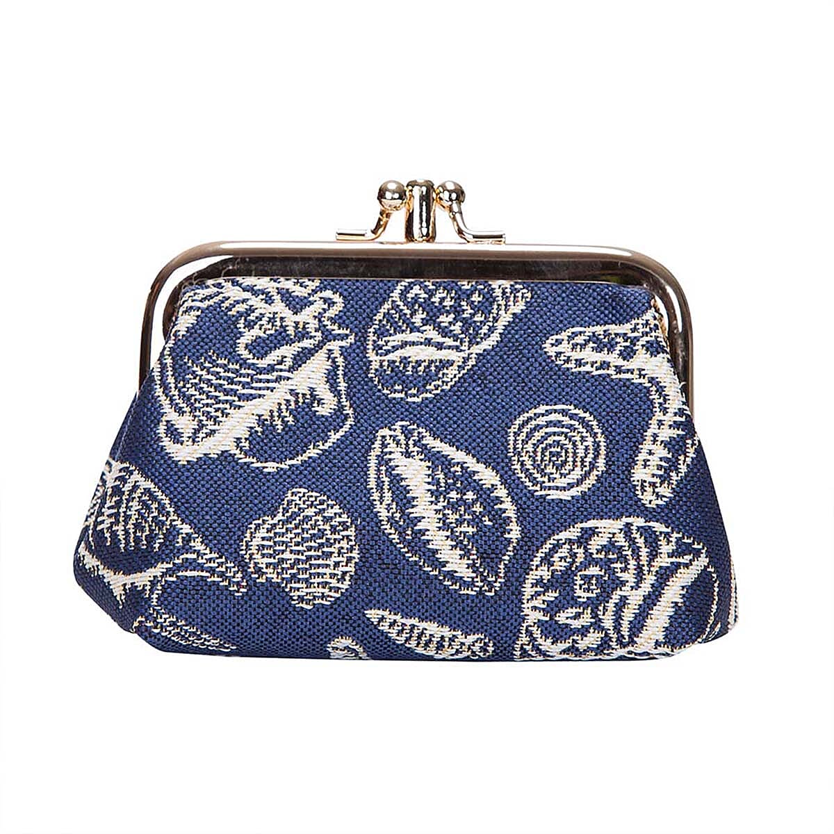 Signare Tapestry Fabric Coin Pouch (Size 4x12x8 cm) - Gold Blue