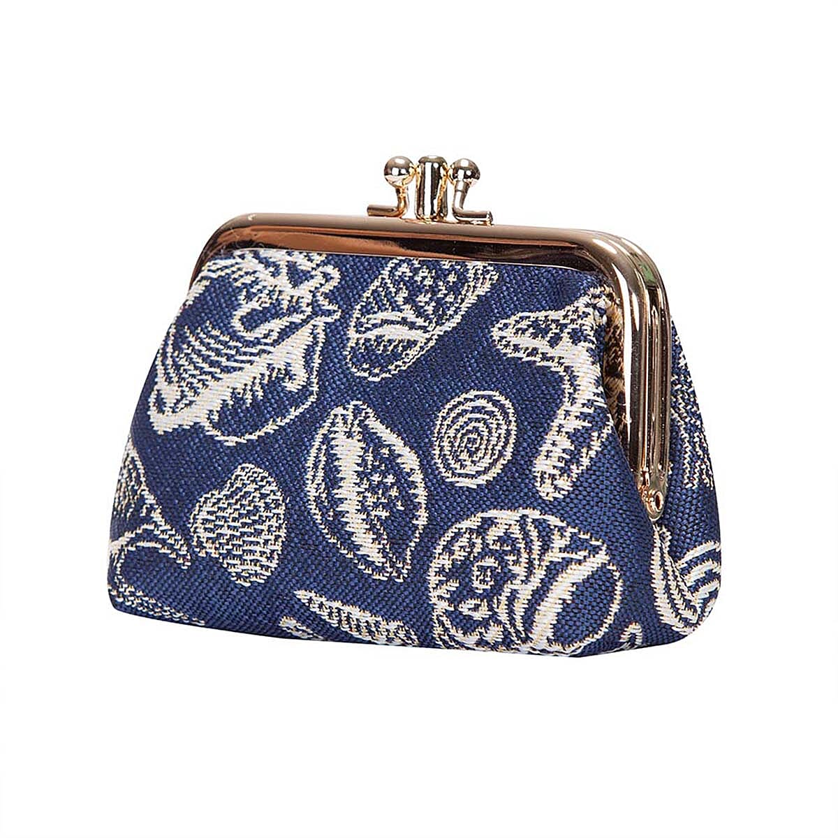 Signare Tapestry Fabric Coin Pouch (Size 4x12x8 cm) - Gold Blue