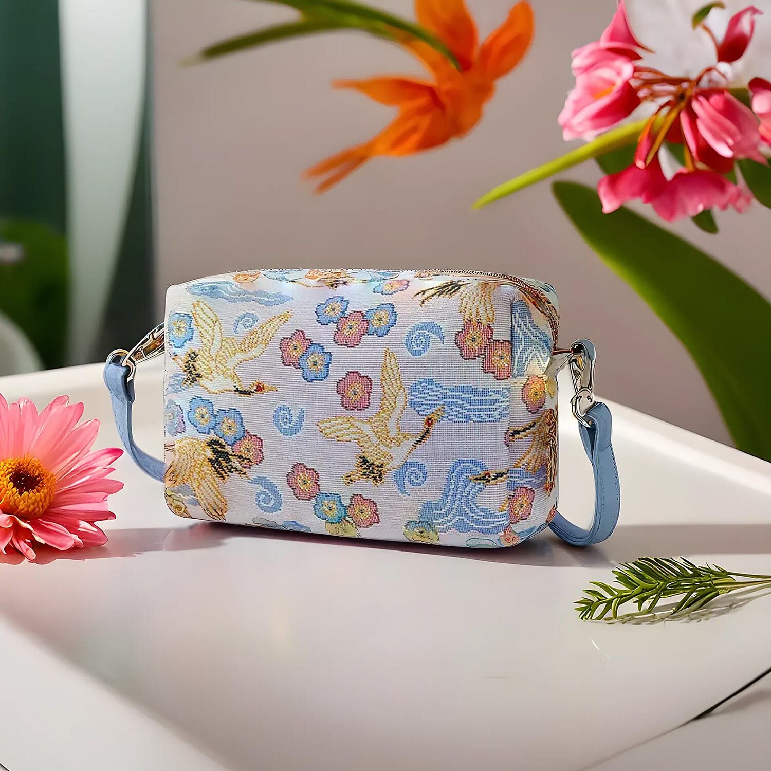 Signare Tapestry Hip Party Bag - Japanese Crane - Yellow & Red