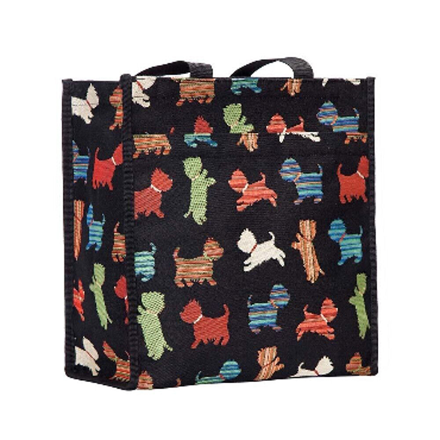 Signare Tapestry Shopper Bag-Playful Puppy - Black