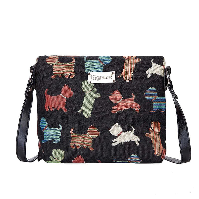 Signare Tapestry Playful Puppy Crossbody Bag - Black