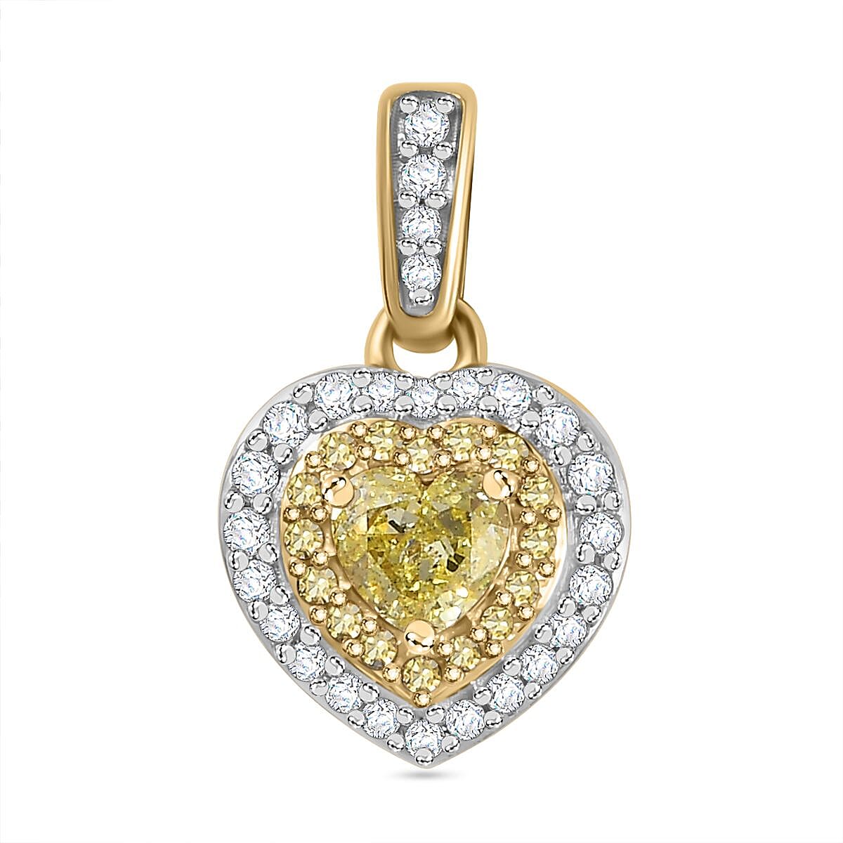 The Rare Find - Yellow Diamond Pendant in 9K Yellow Gold with White Diamonds  (0.50 CT)- 0.33 Heart cut Natural Yellow Diamond
