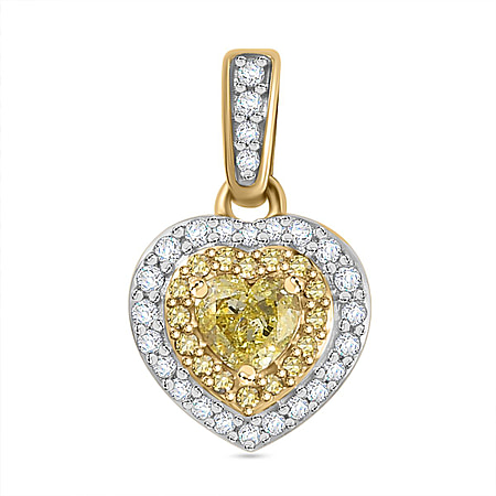 The Rare Find - Yellow Diamond Pendant in 9K Yellow Gold with White Diamonds  (0.50 CT)- 0.33 Heart cut Natural Yellow Diamond