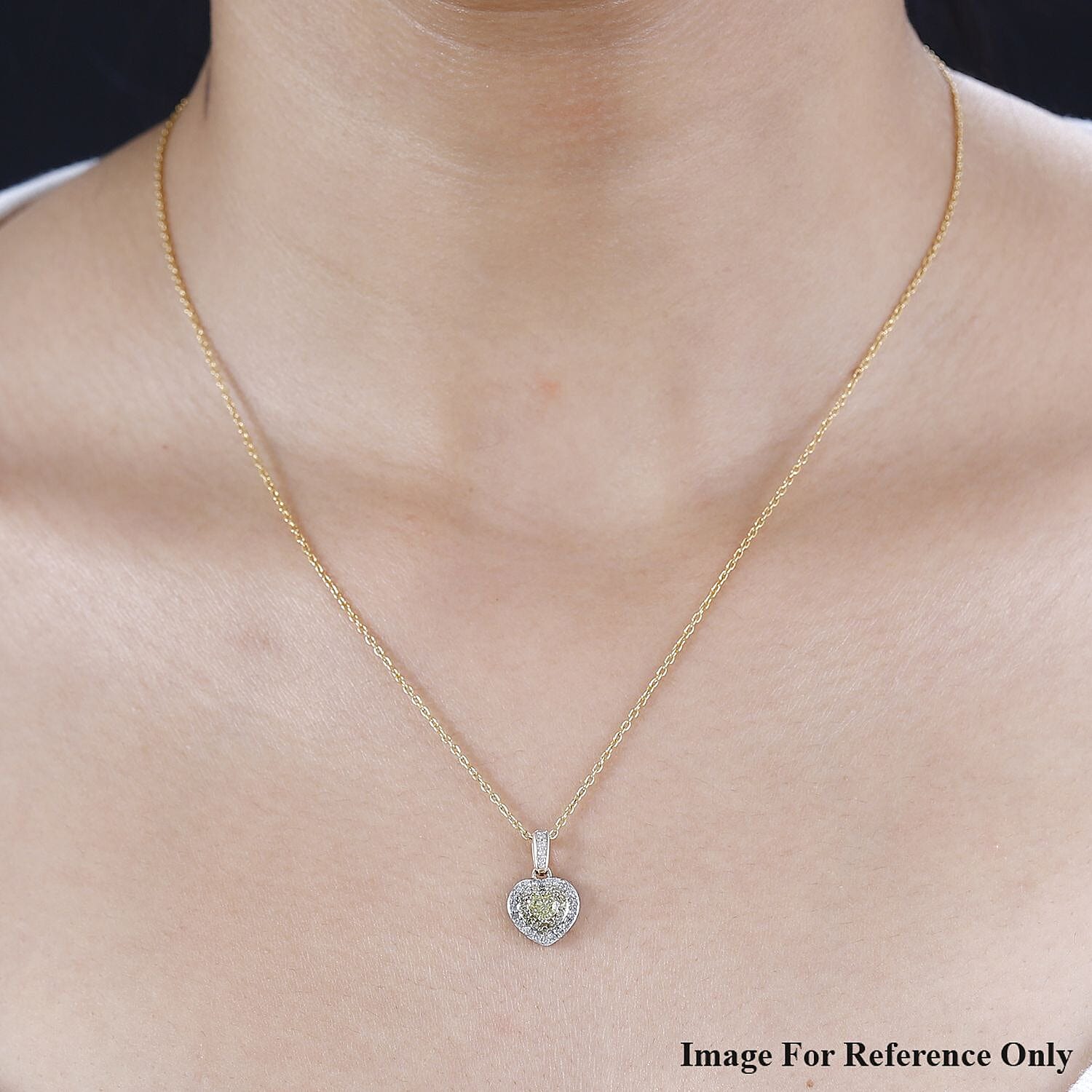 The Rare Find - Yellow Diamond Pendant in 9K Yellow Gold with White Diamonds  (0.50 CT)- 0.33 Heart cut Natural Yellow Diamond
