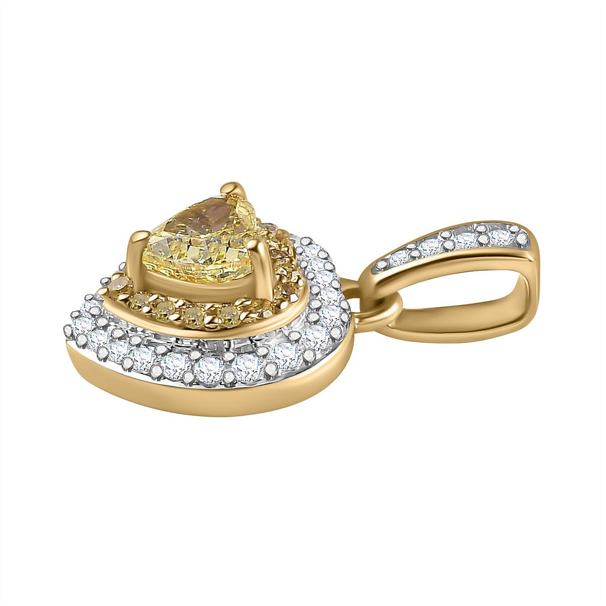 The Rare Find - Yellow Diamond Pendant in 9K Yellow Gold with White Diamonds  (0.50 CT)- 0.33 Heart cut Natural Yellow Diamond