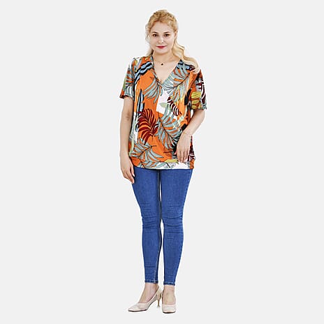 Tamsy V- NeckTropical Leaf Top (One Size 8 to 16) - White