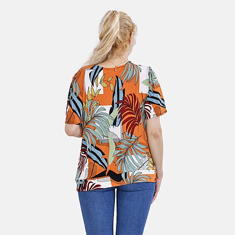 Tamsy V-NeckTropical Leaf Top (Curve Size 18 to 22) -White