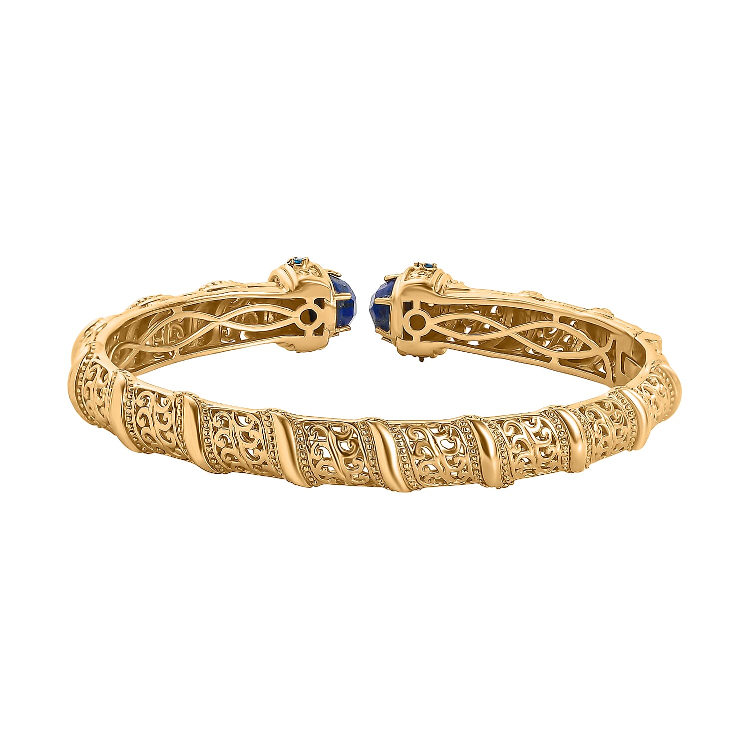 Designer Inspired- Lapis Lazuli and Neon Apatite Full Bangle (Size 7.5) in Yellow Gold Tone 5.28 Ct.
