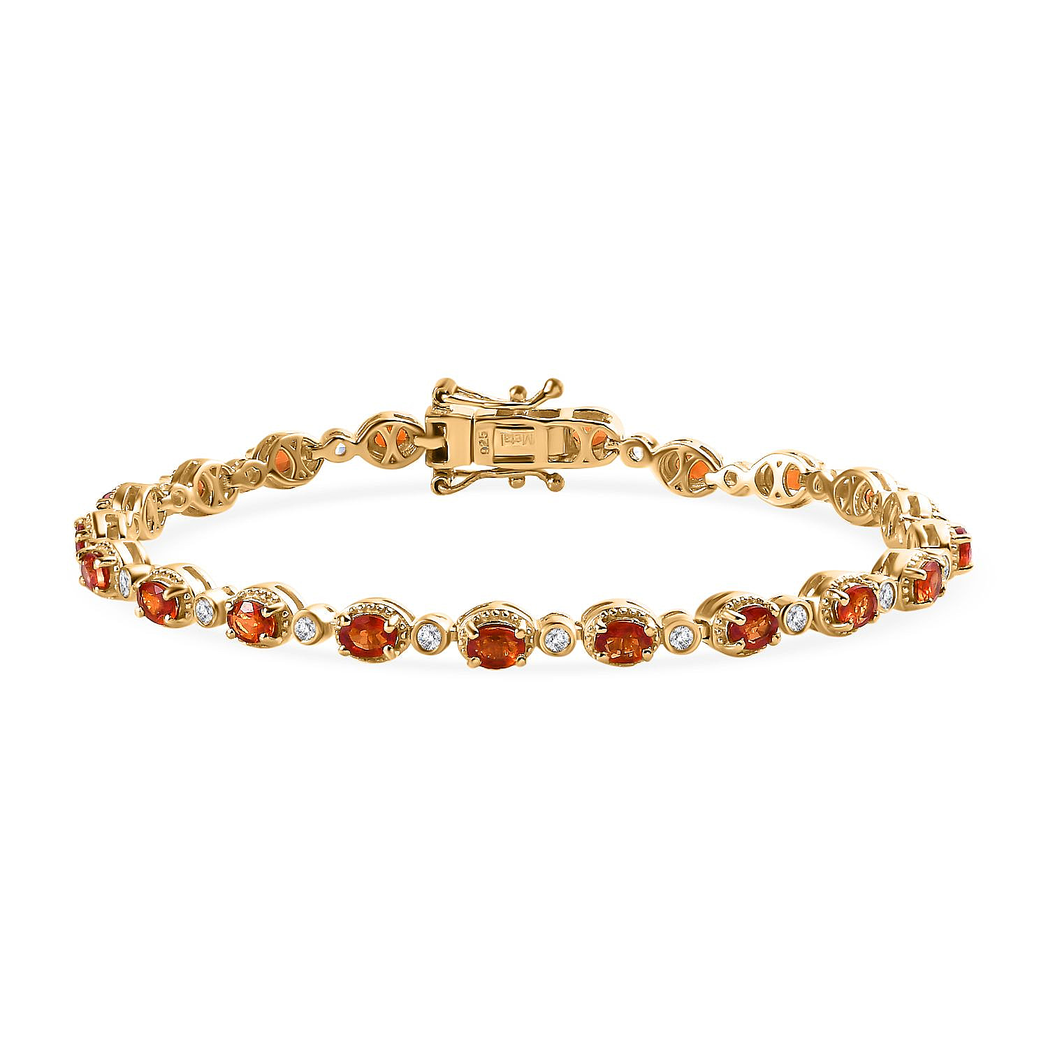 Red Sapphire, White Zircon Linking Bracelet (Size - 7) in 18K Vermeil YG Plated Sterling Silver 4.80 ct, Silver Wt. 9 Gms 6.020 Ct.