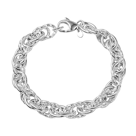 La Bella - Italian Boutique Collection - Sterling Silver Textured Link Bracelet (Size 8), Silver Wt. 17.40 Gms.