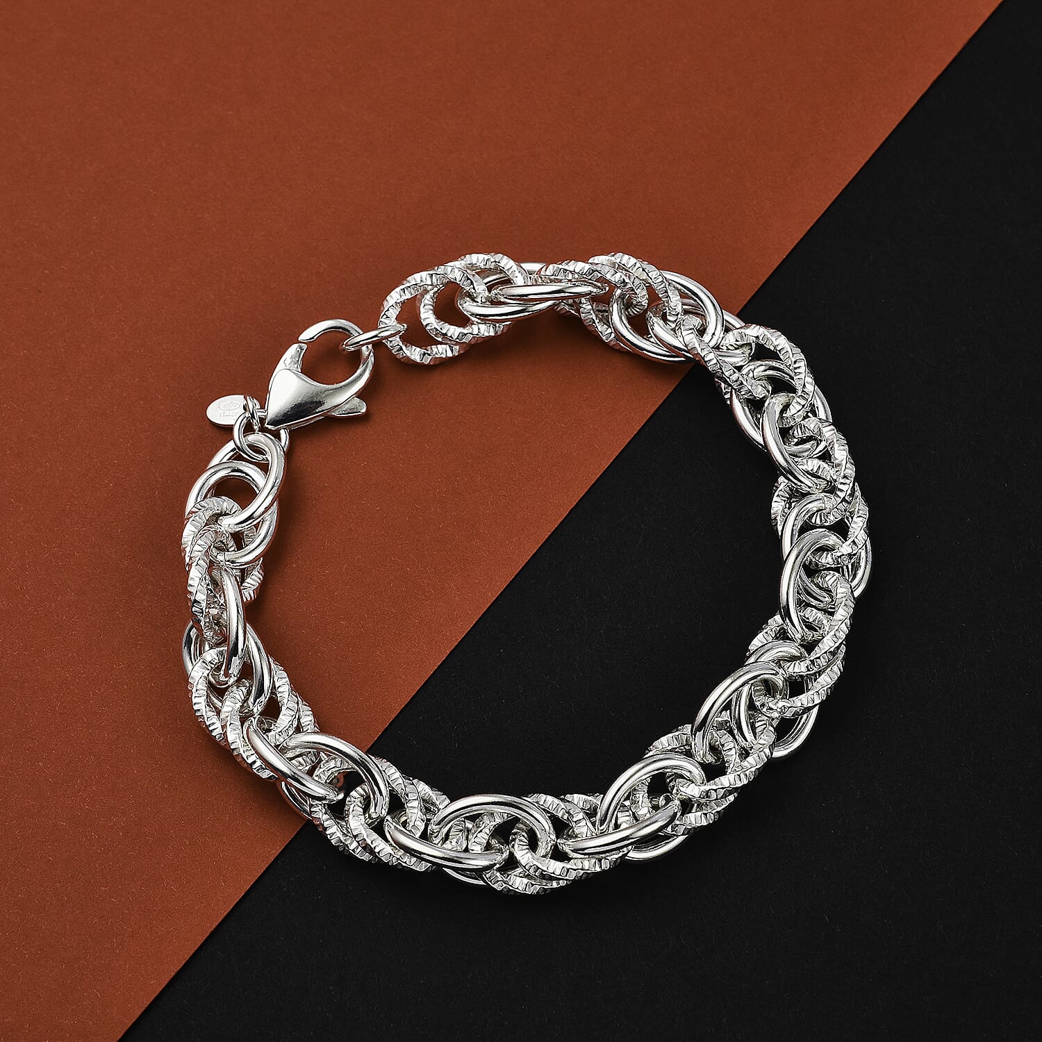 La Bella - Italian Boutique Collection - Sterling Silver Textured Link Bracelet (Size 8), Silver Wt. 17.40 Gms.