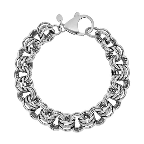 La Bella - Italian Designer Closeout - Triple Link Sterling Silver Bracelet (Size 8), Silver Wt. 21.50 Gms.