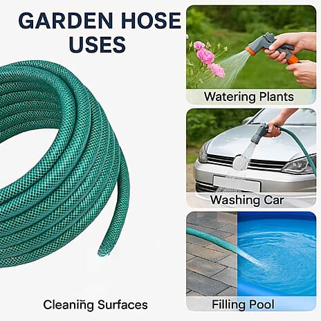 Rolson Garden Water Hose Pipe (Size 15m) - Green