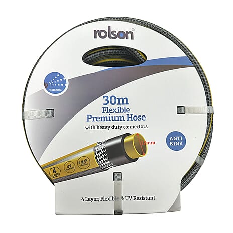 Rolson 30m Flexible Premium Garden Hose with Connect - Brown