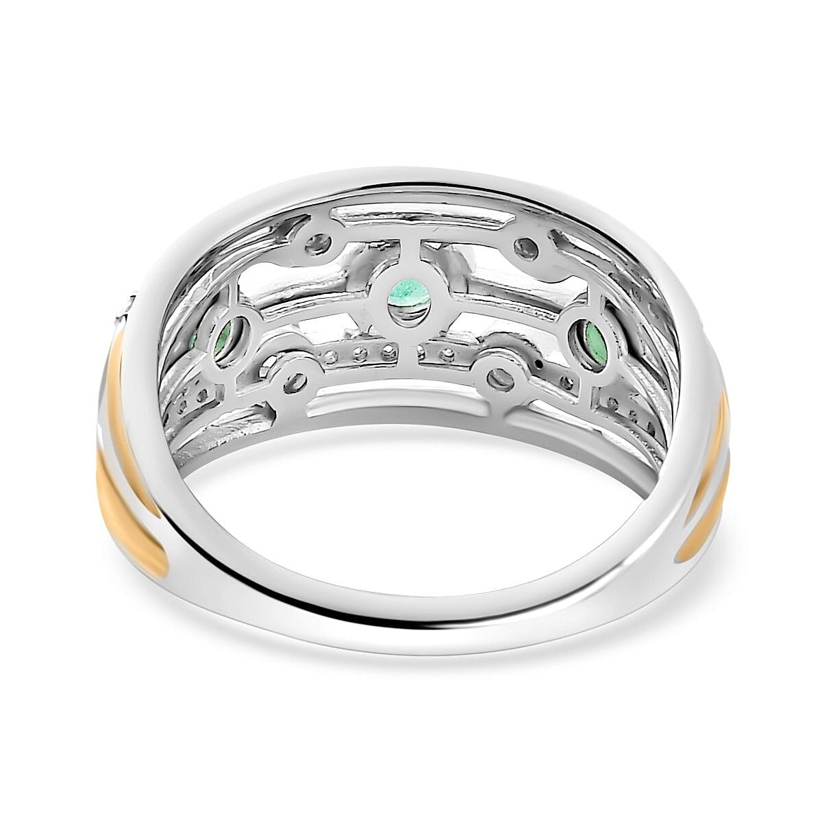 Premium Emerald & Moissanite Bubble Multi Row Ring in 18K Vermeil Yellow Gold Plated & Platinum Overlay Sterling Silver 0.96 Ct.
