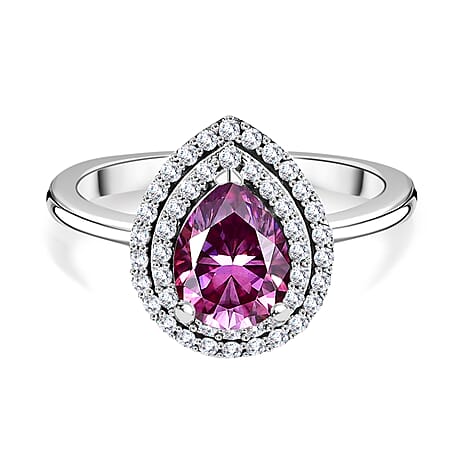 Pink & White Moissanite Ring in Platinum Overlay Sterling Silver 1.60 Ct.