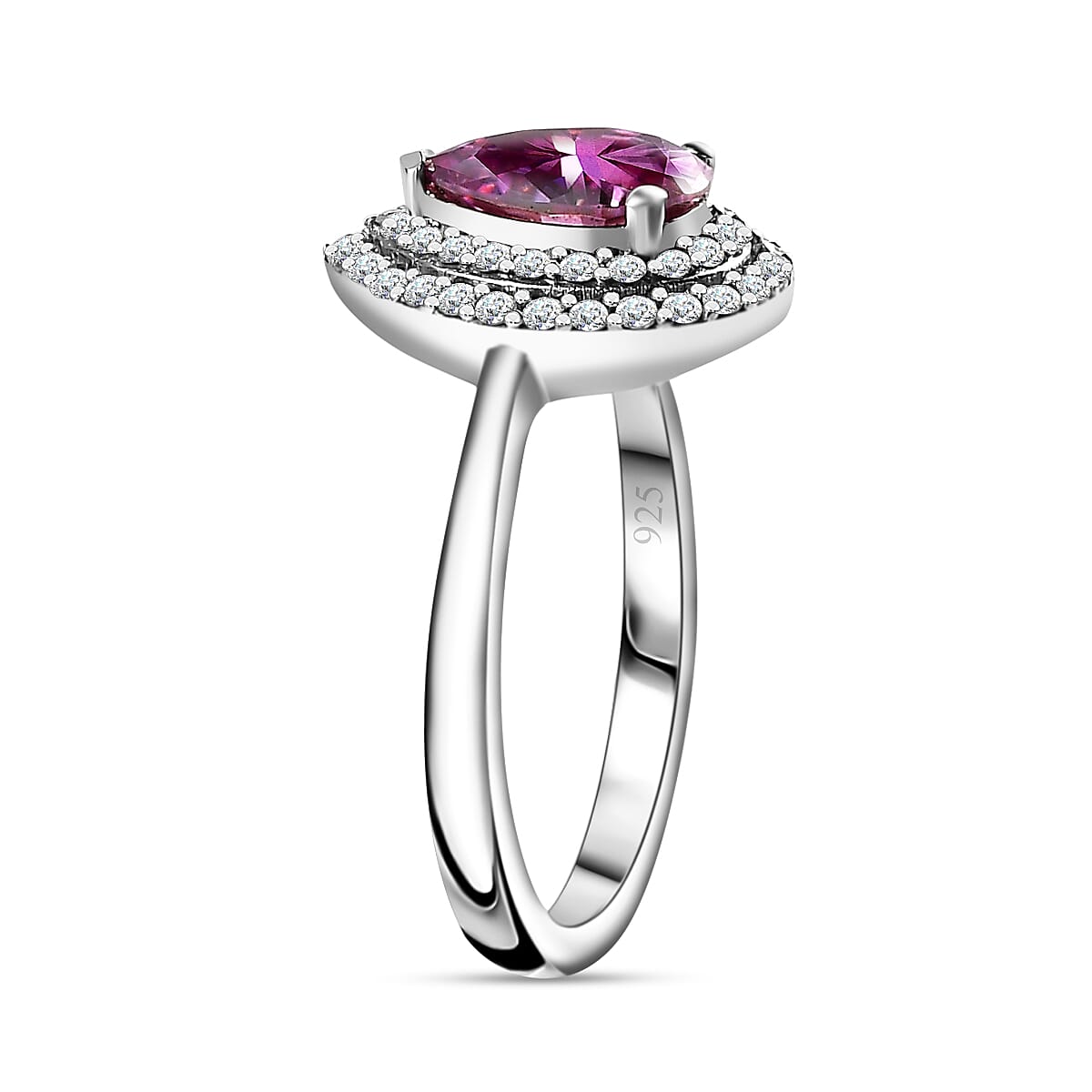 Pink & White Moissanite Ring in Platinum Overlay Sterling Silver 1.60 Ct.