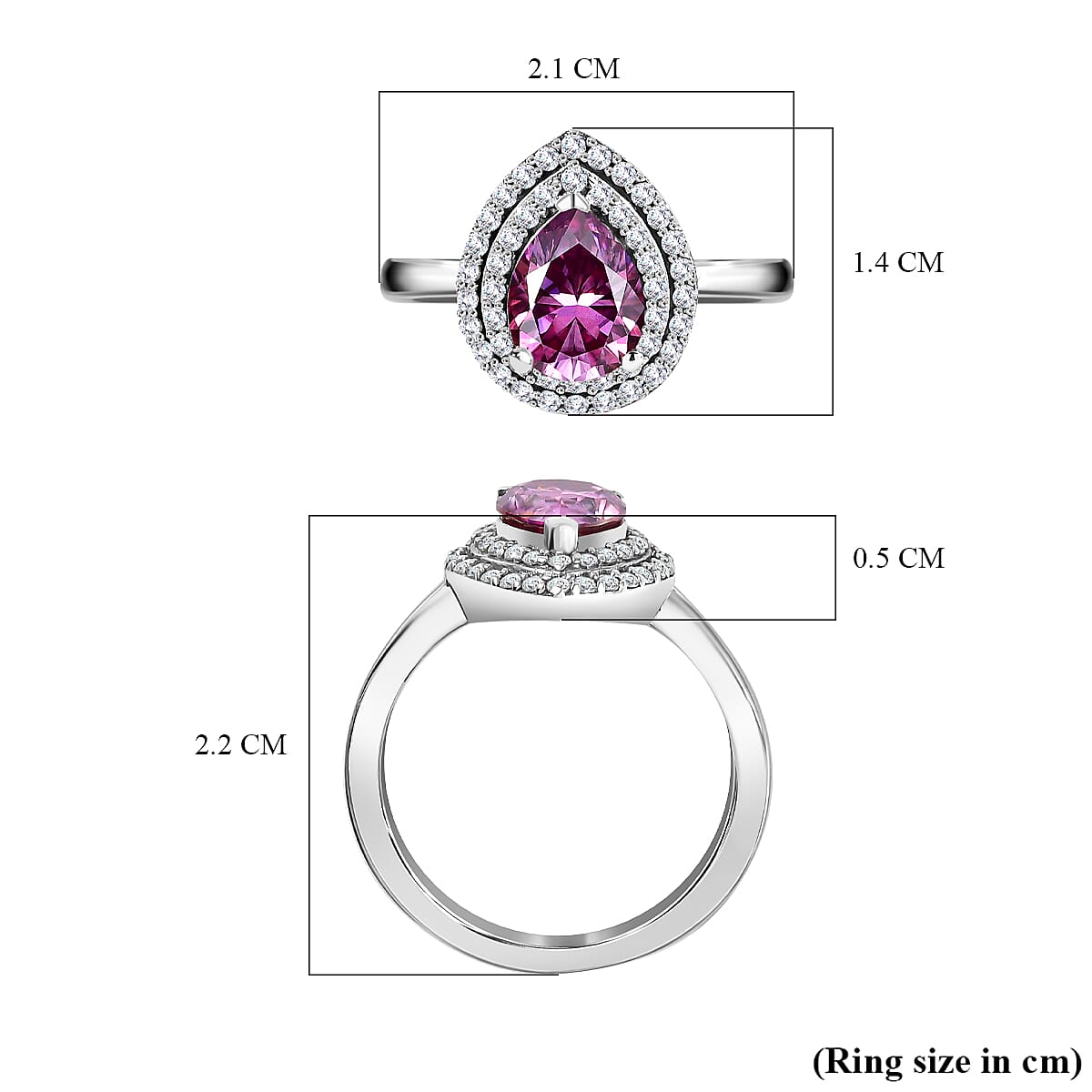 Pink & White Moissanite Ring in Platinum Overlay Sterling Silver 1.60 Ct.