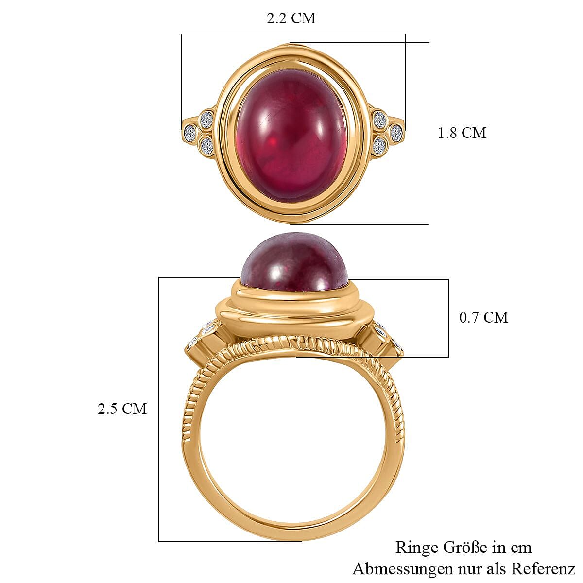 The Majestic Cabochon African Ruby with Moissanite in Solitaire Ring in Vermeil YG Sterling Silver 8.20 Ct,