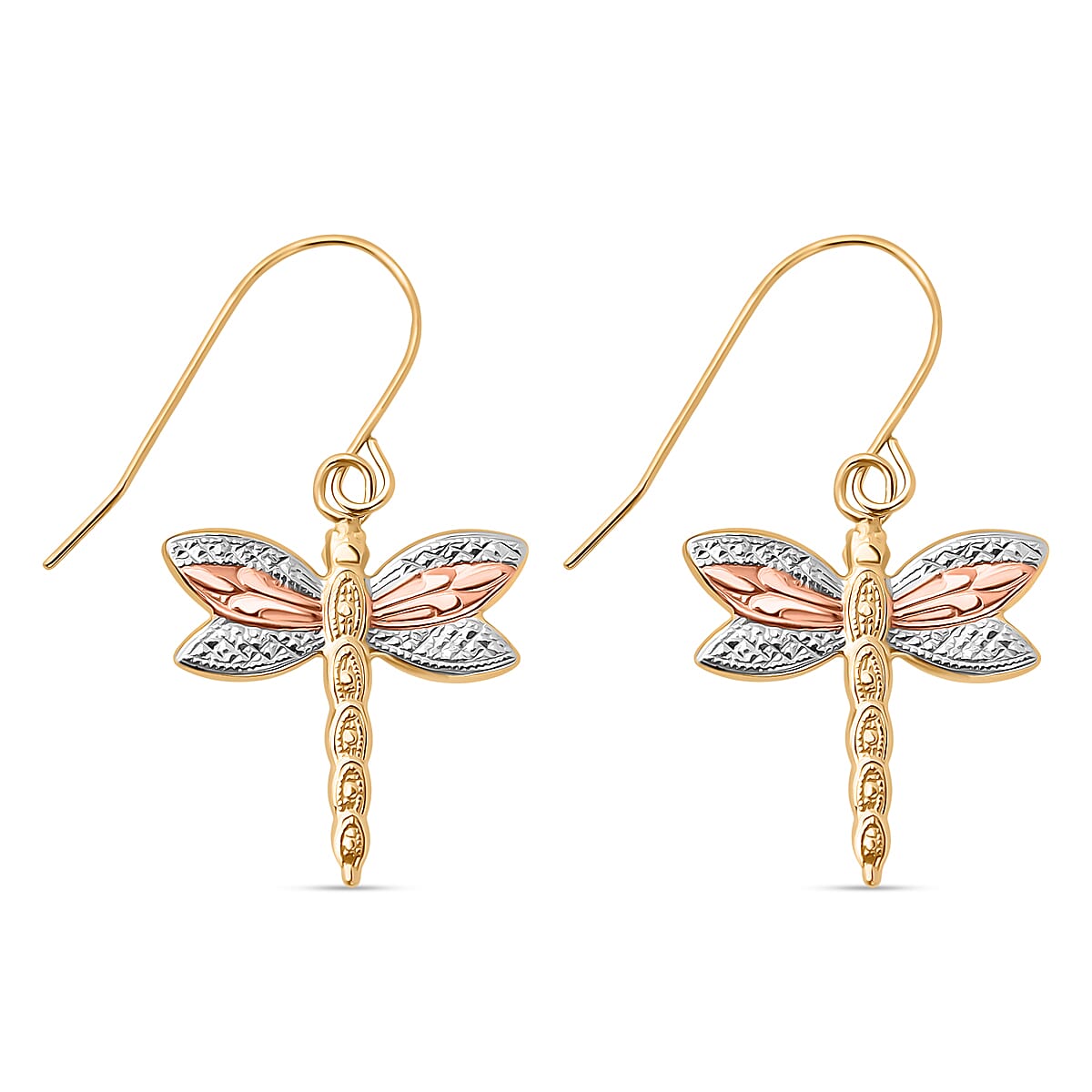 Hatton Garden Closeout - 9K Tri Color Gold Dragonfly Drop Earring with Hook