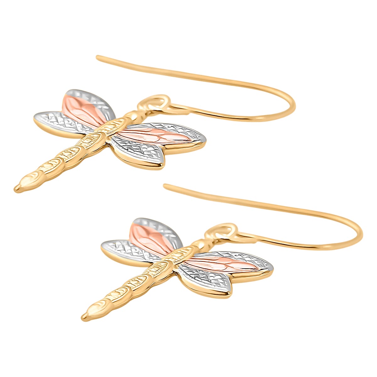 Hatton Garden Closeout - 9K Tri Color Gold Dragonfly Drop Earring with Hook