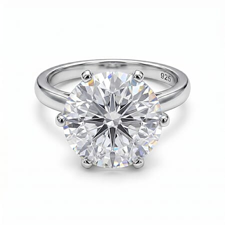 Moissanite Solitaire Ring in Platinum Overlay Sterling Silver