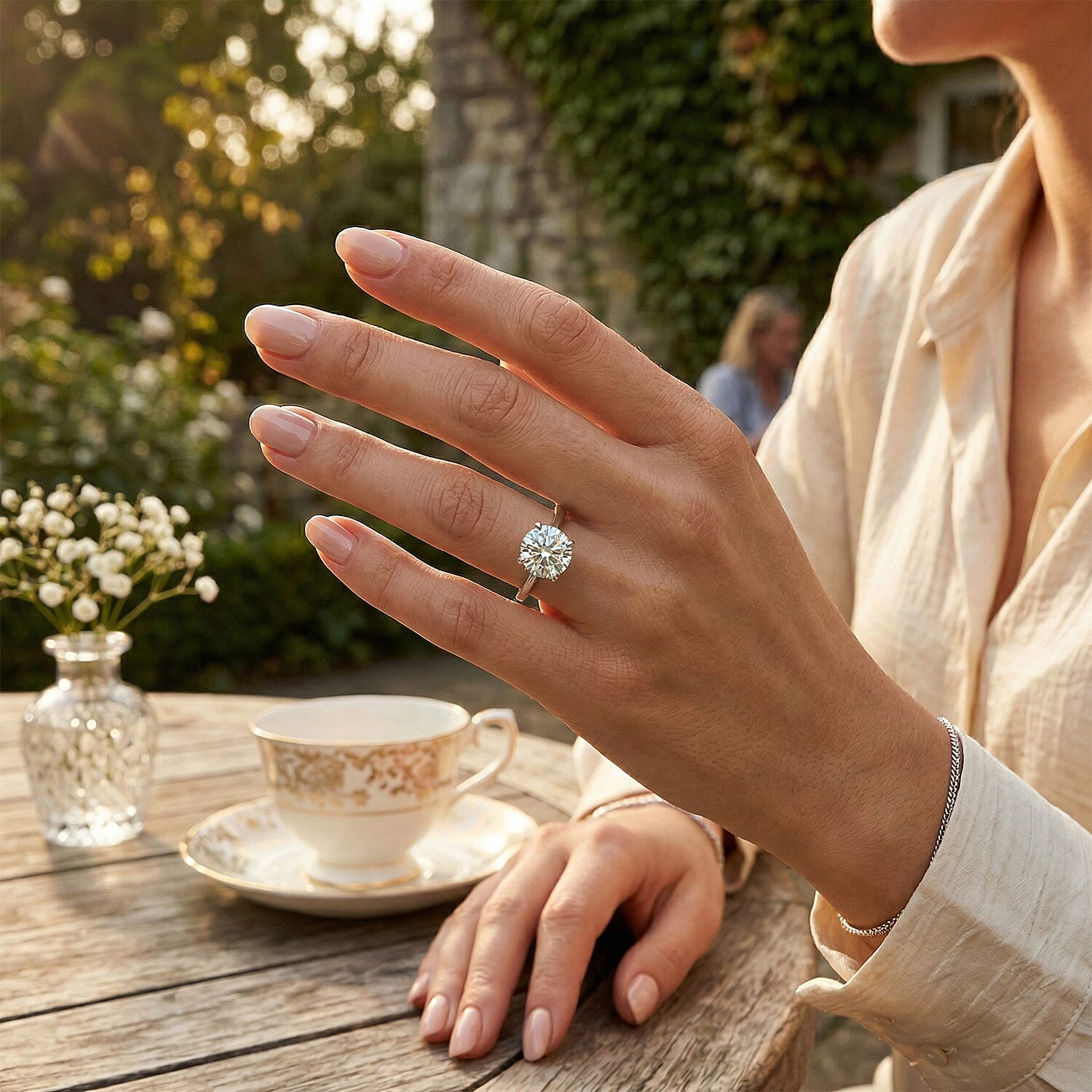 Royal Bali Collection - D'Joy Moissanite Solitaire Ring in Platinum Overlay Sterling Silver 2.92 Ct.