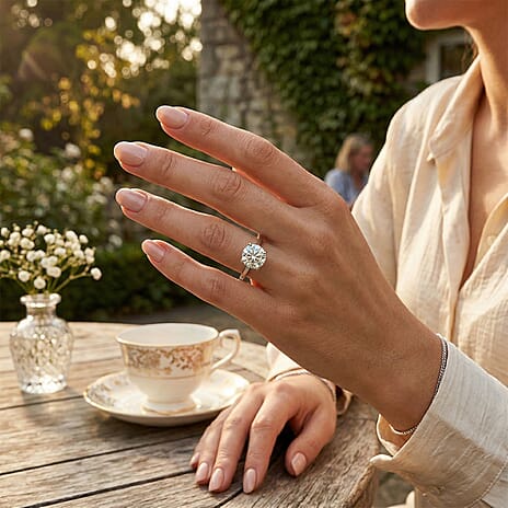 Royal Bali Collection - D'Joy Moissanite Solitaire Ring in Platinum Overlay Sterling Silver 2.92 Ct.