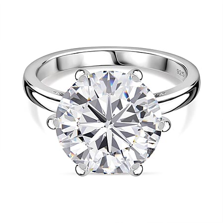 Moissanite Solitaire Ring in Platinum Overlay Sterling Silver
