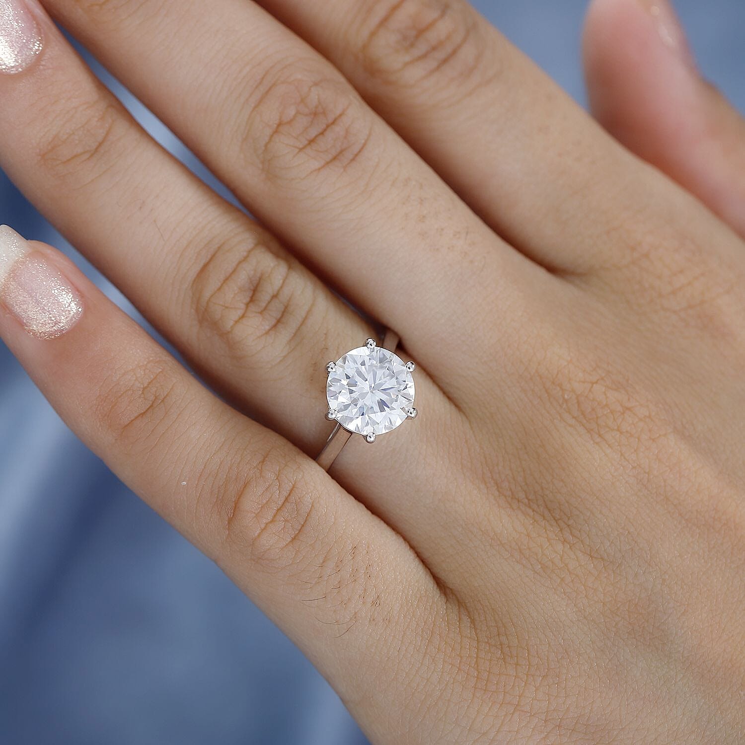 Moissanite Solitaire Ring in Platinum & Rhodium Overlay Sterling Silver