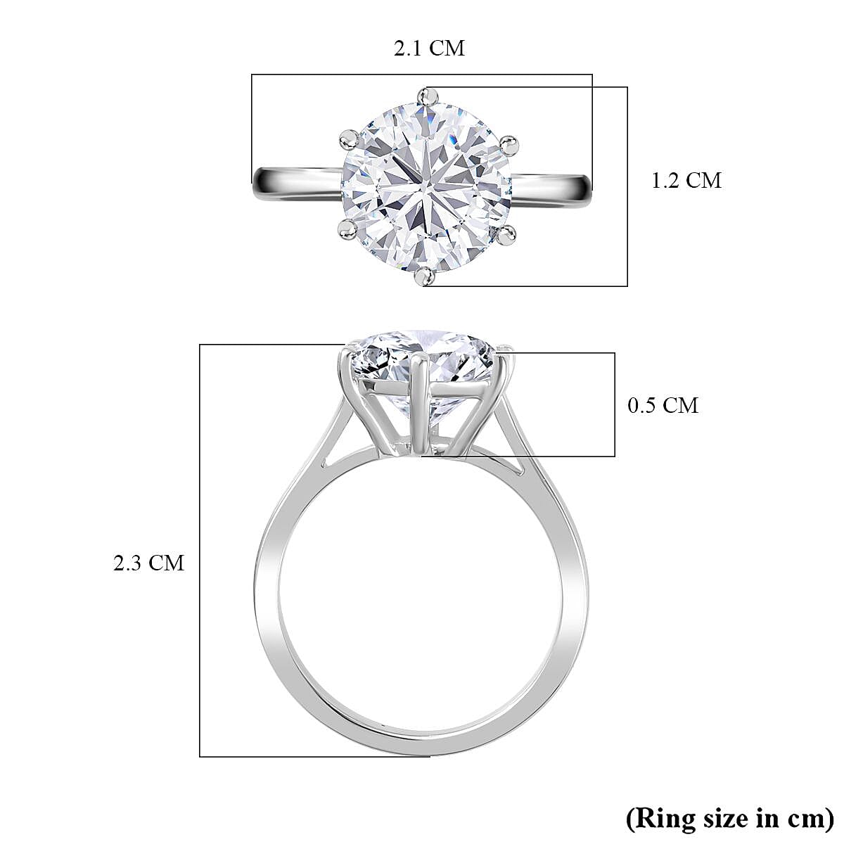 Moissanite Solitaire Ring in Platinum & Rhodium Overlay Sterling Silver
