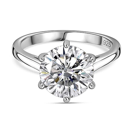 Moissanite Solitaire Ring in Platinum Overlay Sterling Silver 5.17 Ct.
