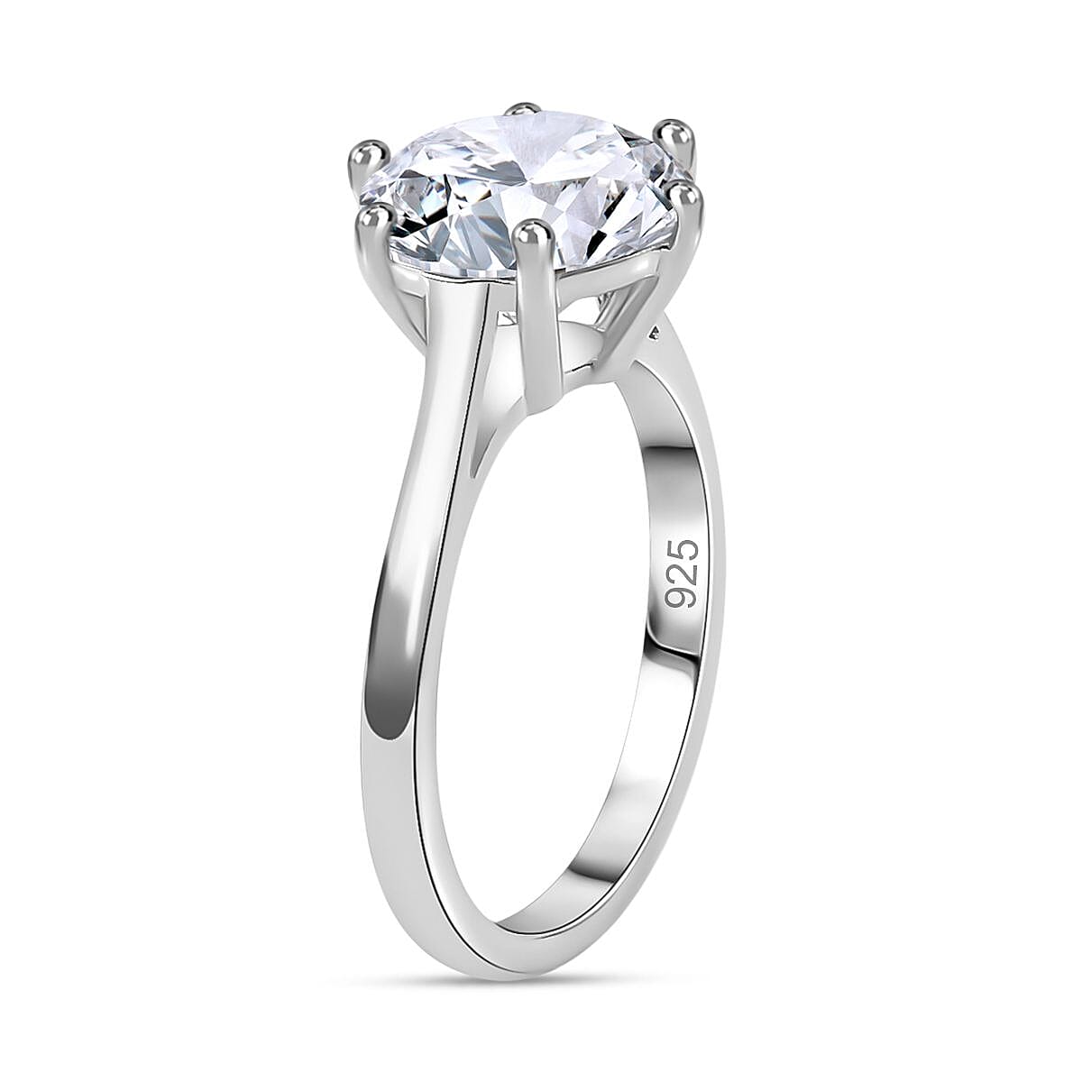 Moissanite Solitaire Ring in Platinum Overlay Sterling Silver 5.17 Ct.