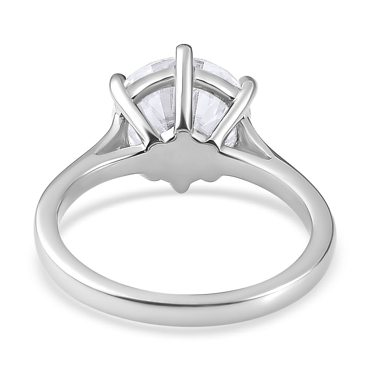Moissanite Solitaire Ring in Platinum Overlay Sterling Silver 5.17 Ct.