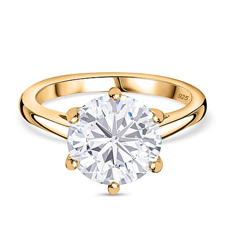 Moissanite Solitaire Ring in 18K Vermeil Yellow Gold Plated Sterling Silver