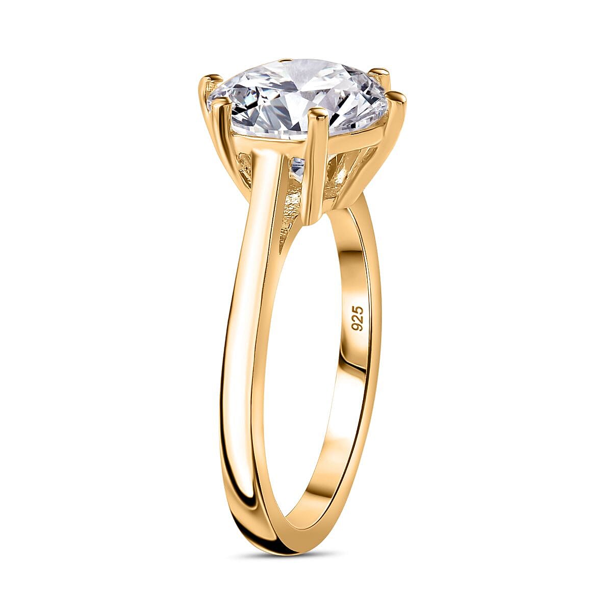 Moissanite Solitaire Ring in 18K Vermeil YG Plated Sterling Silver 5.18 Ct Moissanite Solitaire Ring in 18K Vermeil YG Plated Sterling Silver 5.18 Ct