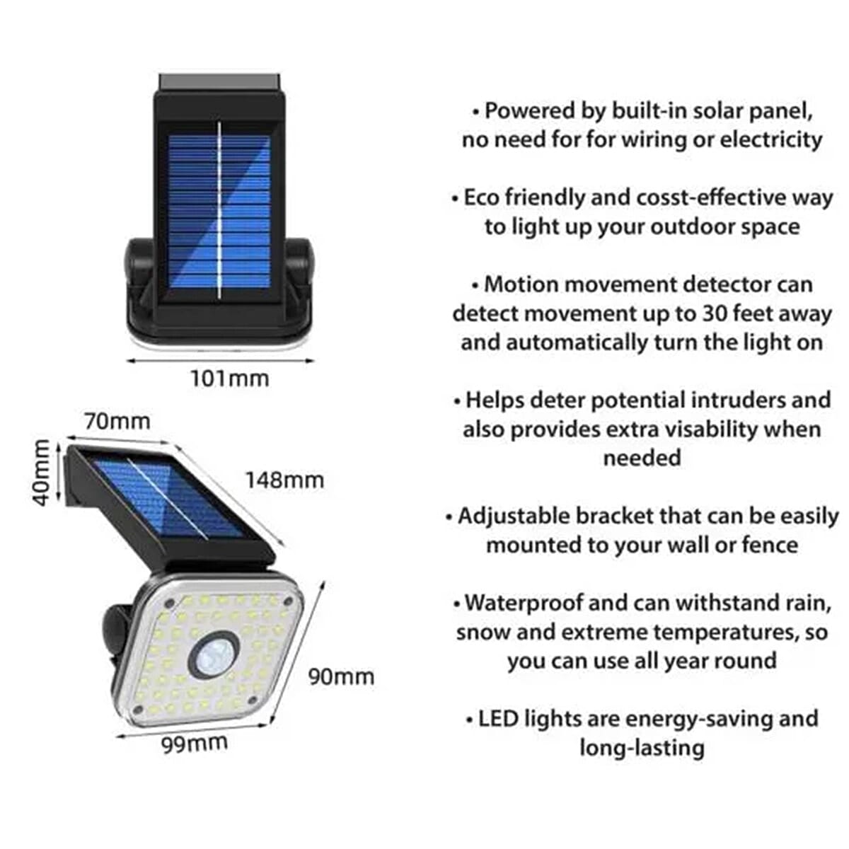 St Helens 48 LED Solar Powered Outdoor Security Light With PIR And Adjustable Bracket