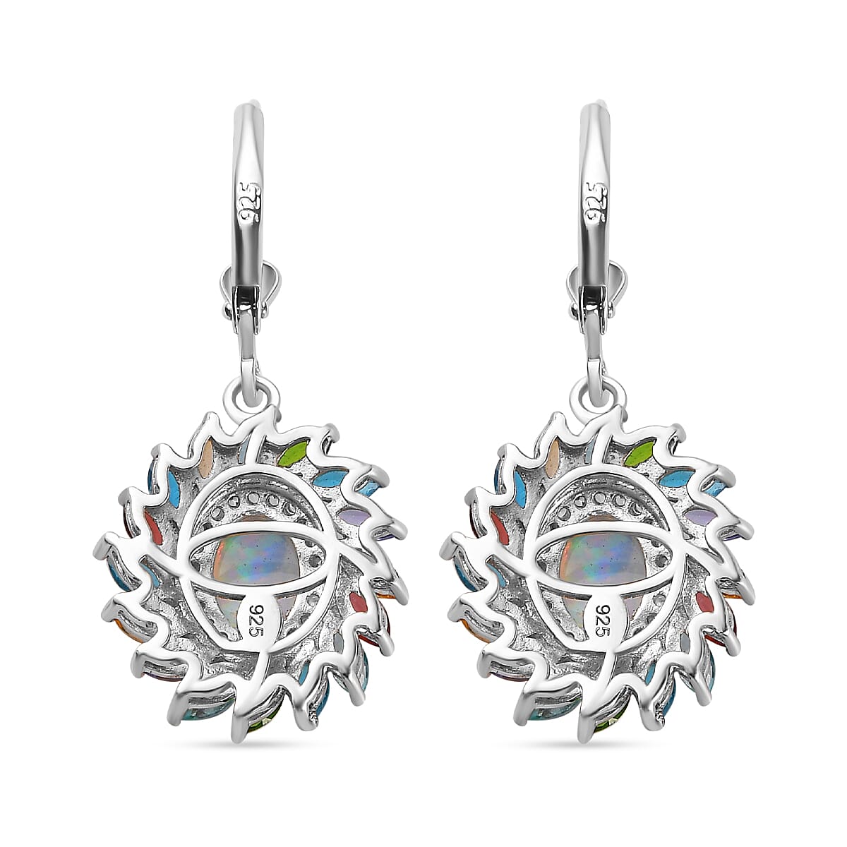 Ethiopian Welo Opal, Multi gemstones Cluster Earring in Platinum Overlay Sterling Silver 5.36 Ct