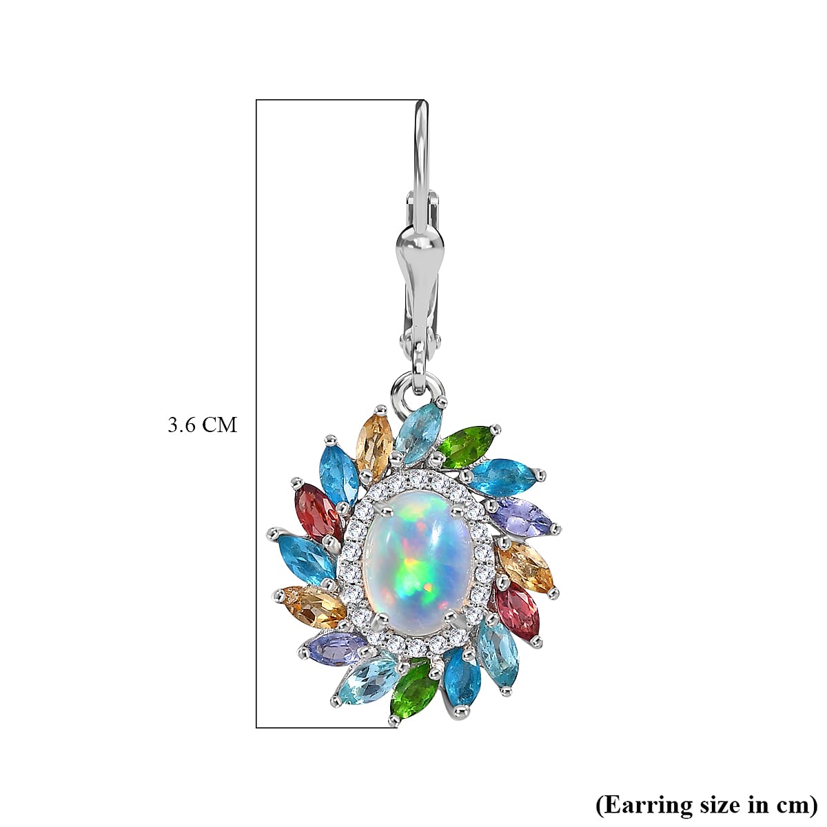 Ethiopian Welo Opal, Multi gemstones Cluster Earring in Platinum Overlay Sterling Silver 5.36 Ct