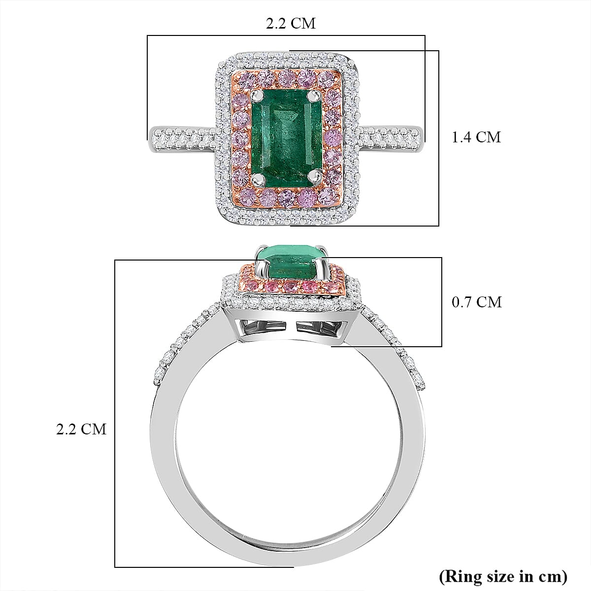 AAA Gemfields Zambian Emerald, Pink Sapphire and Natural Zircon Ring in sterling Silver 1.70 Ct. AAA Gemfields Zambian Emerald, Pink Sapphire and Natural Zircon Ring in sterling Silver 1.70 Ct.