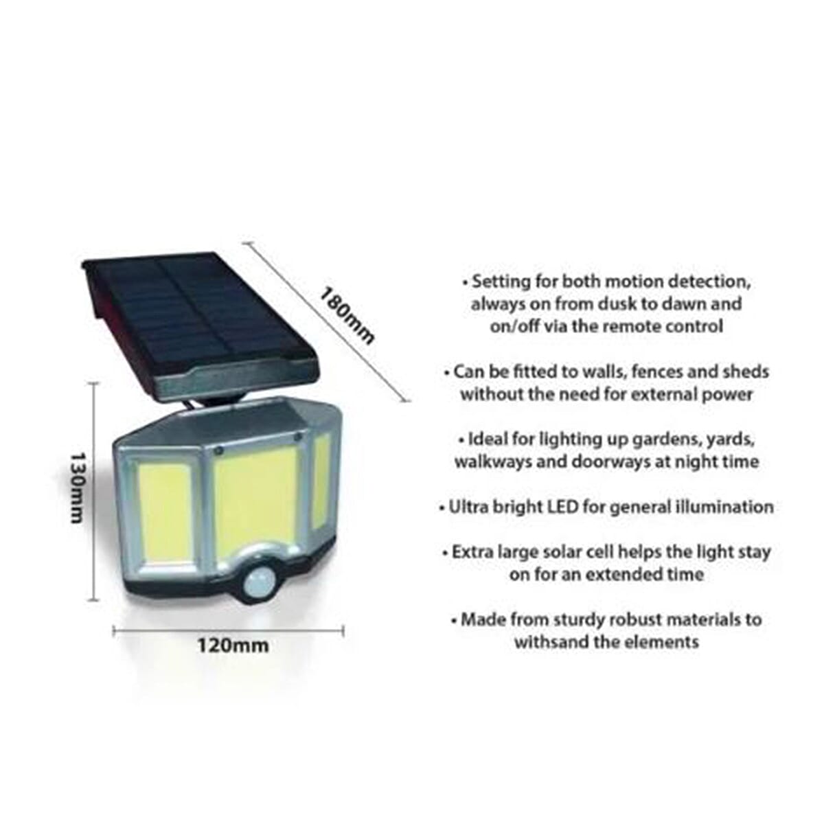 St Helens LED Solar Security Wall Lamp With Remote Control and Movement Sensor